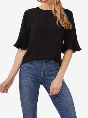 CeCe Ruffle Cuff Blouse - Black Size Small